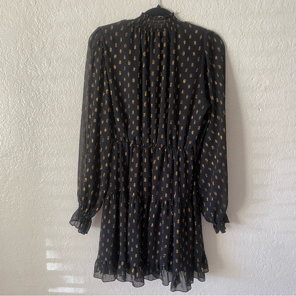 O.p.t. Lluvia Long Sleeve Mini Dress Size S Black Gold Metallic Christmas Chic - Picture 5 of 9